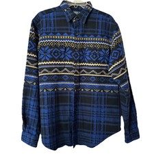 Polo Ralph Lauren Snowflake Western Blue Yellow Large Flannel Shirt Vintage