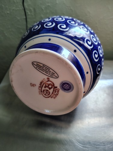 Polish Pottery Boleslawiec Pitcher Jug Blue Spirals Handmade Poland 9.5" - Picture 2 of 2