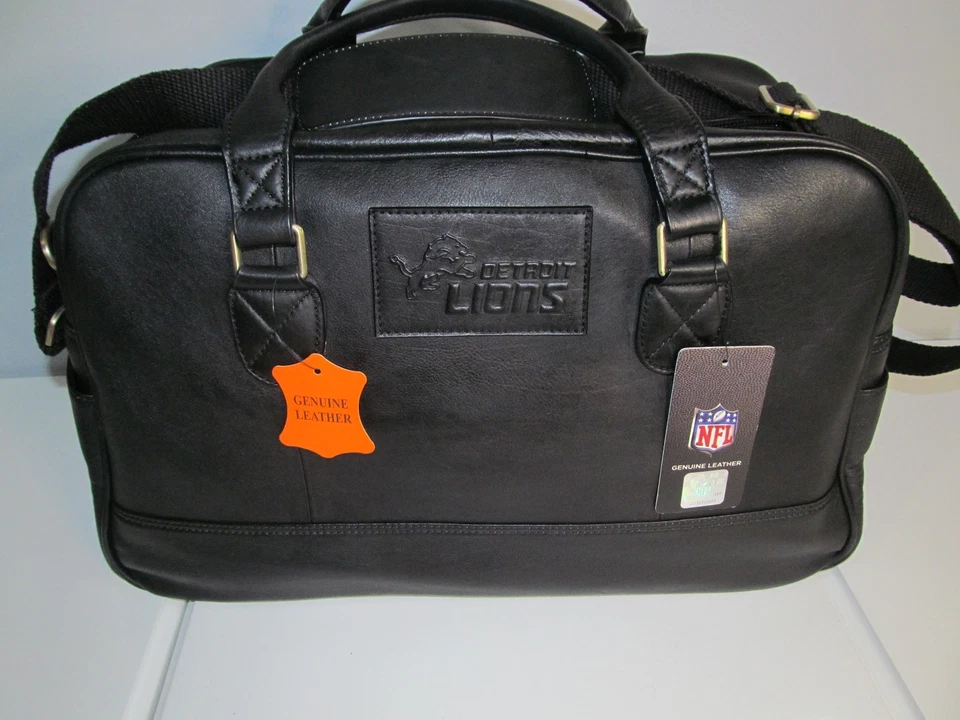 Detroit Lions Genuine Black Leather Weekend Duffle-NFL Authorized Seal-NWT - Image 4 of 4