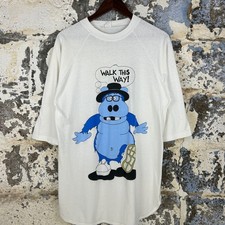 Vintage 80s Walk This Way Hippo Cartoon Raglan Baseball Tee White Blue XL USA