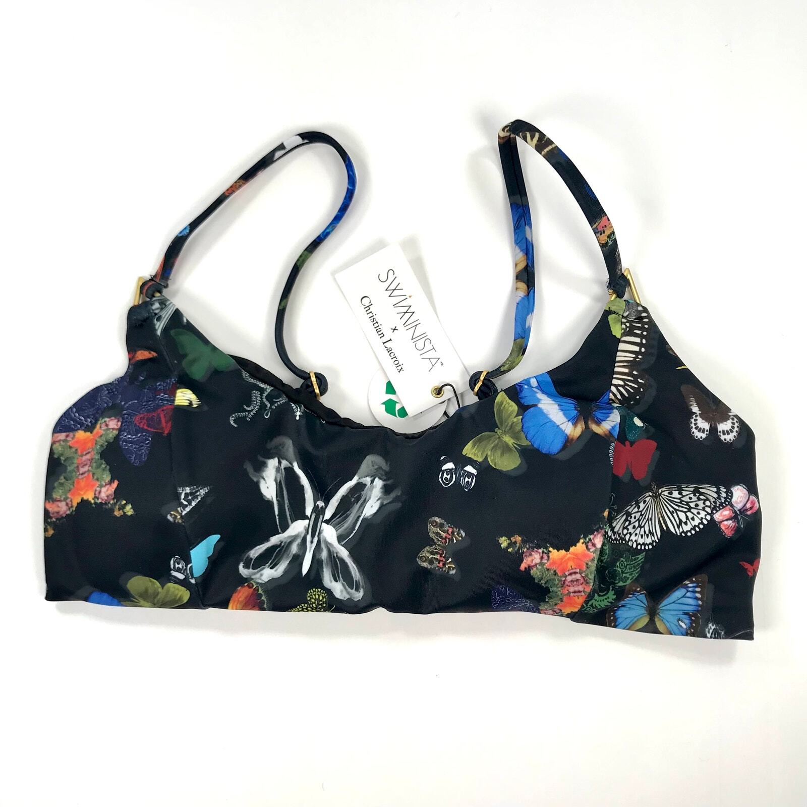 Swiminista Christian Lacroix Bikini Top Small Black Butterfly Parade Print Play