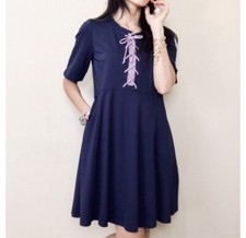 Maeve Medium Anthropologie Navy Lace Up Dress Size Medium