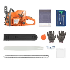 72cc Gas Powered Chainsaw with 24'' Guide Bar Saw Chain 2-Stroke Engine Cut Wood