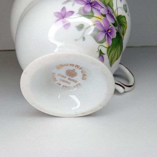 Vintage Crownford Bone China Teacup Saucer Set ENGLAND Purple Violet Floral Gold - Picture 15 of 21