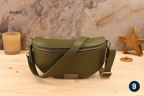 Bauchtasche Damen Leder, Damen Leder Gürteltasche Khaki, Cross Strap Ledertasche - Bild 11 von 53