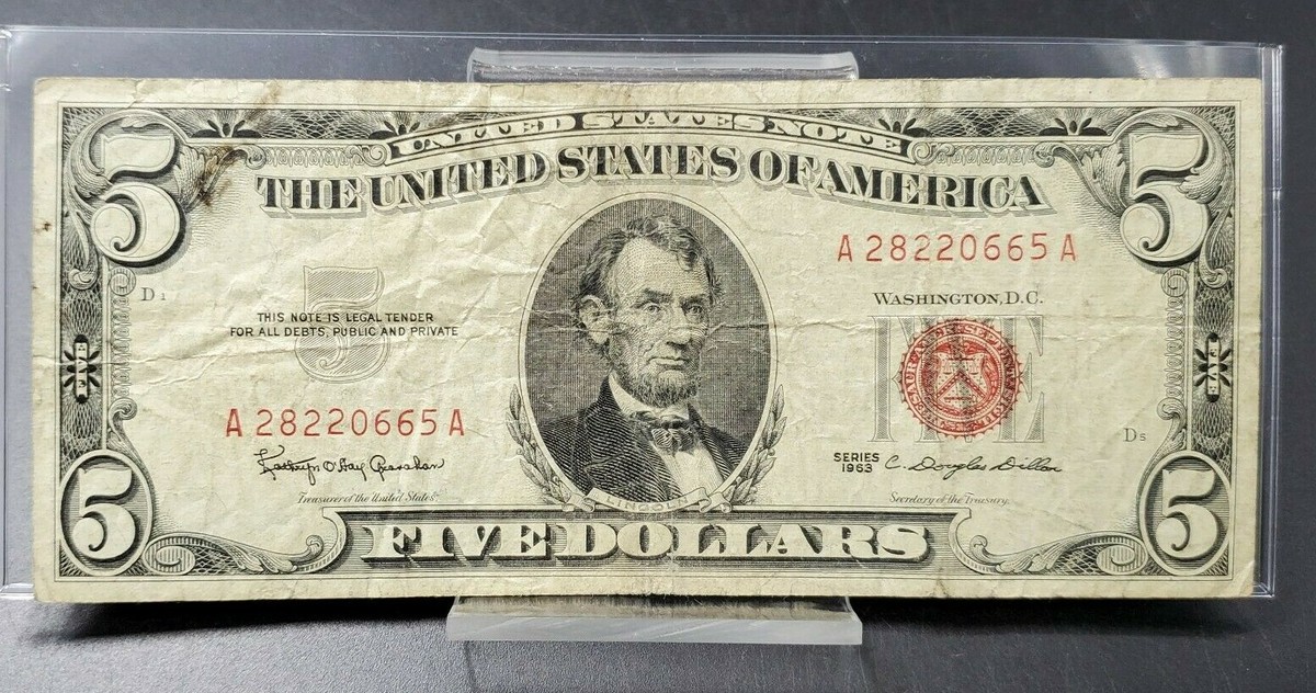【直筆サイン★レア】SANTAセット 1963 $5 Five Dollar United States Red Seal Note Double