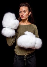 Genuine White Arctic Fox Fur Handmade Mittens...