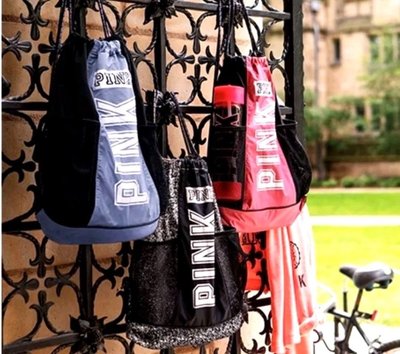 Victorias Secret Pink GRAPHIC Draw String Backpack Tote Bag Gym