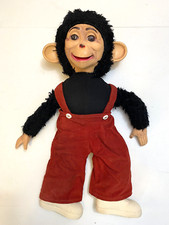 Vtg '50s 20" Rubber Face Plush Stuffed Chimp Monkey Zip Rushton Unusual Face