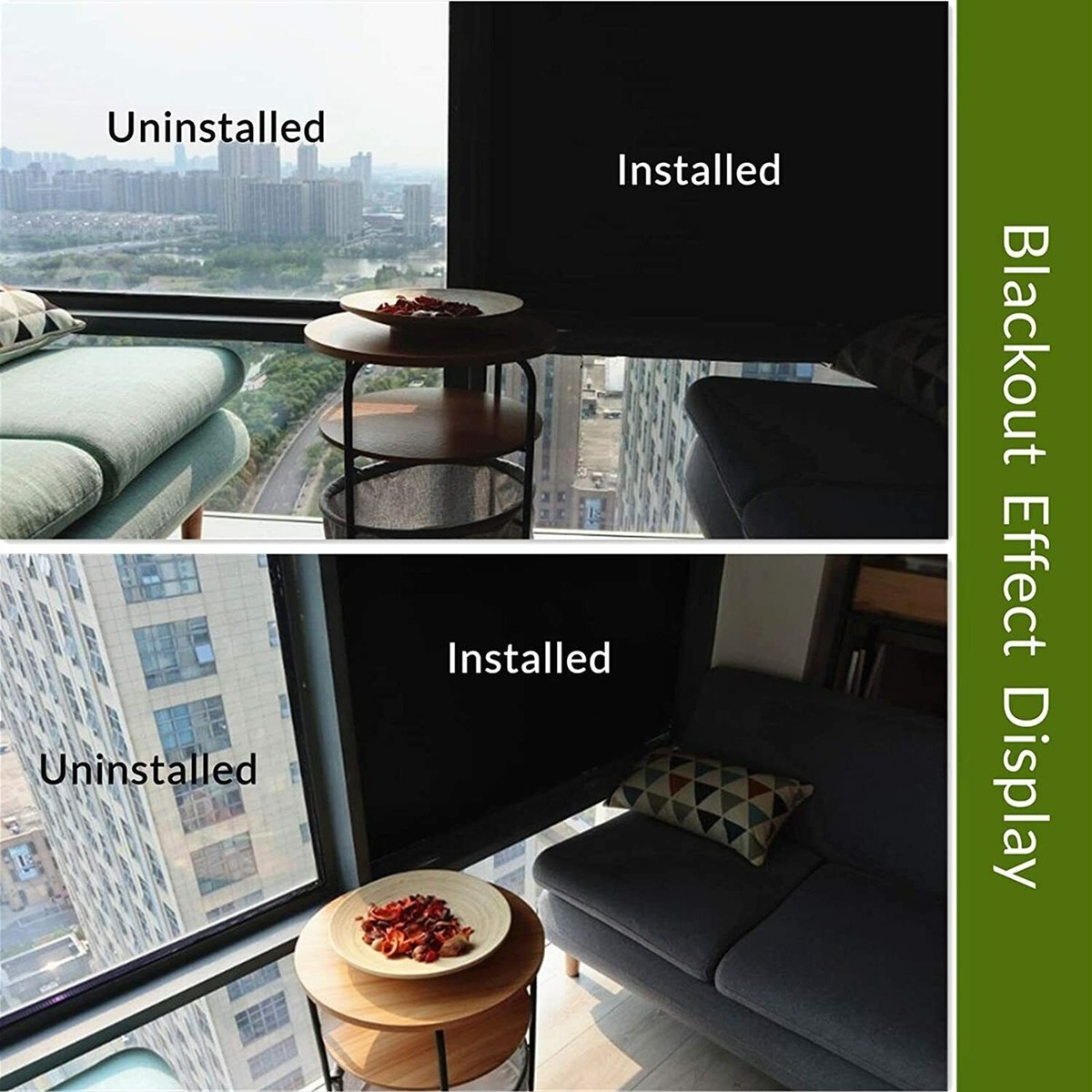 Blackout Window Film Privacy Room Darkening Static Cling - 100% Light Blocking, PVC Material