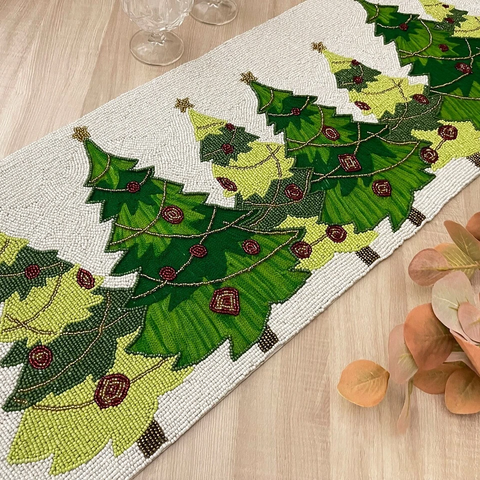 Handmade table runner, bead work and embroidery for Christmas, 13x36inch - Image 4 of 4