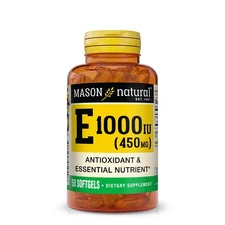 Mason Natural Vitamin E 450 mg 1000 IU.  Immune System, Skin & Eyes, 50 Softgels