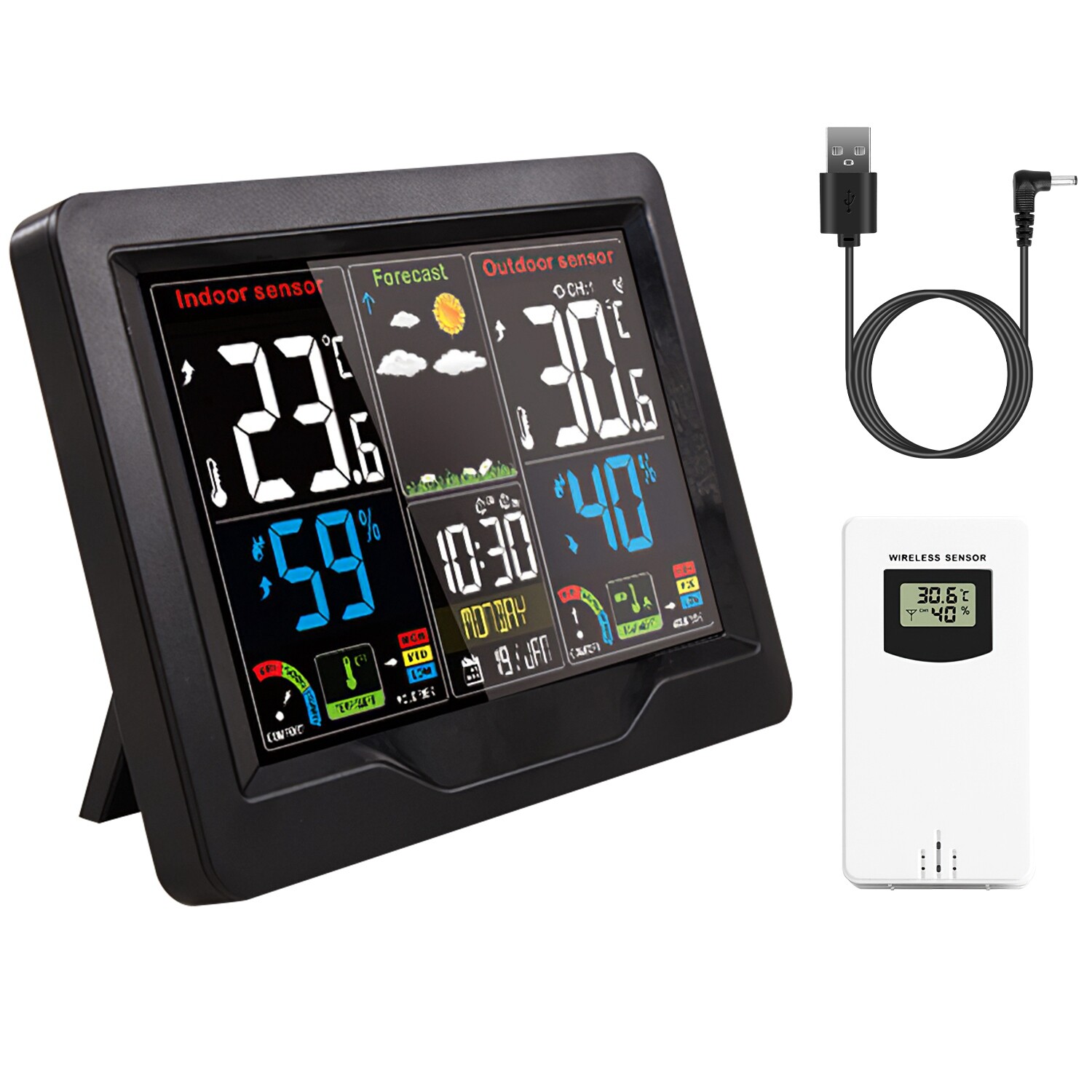 7-in-1 Weather Station Wireless Weather Station with Sensor Clock 4Bright