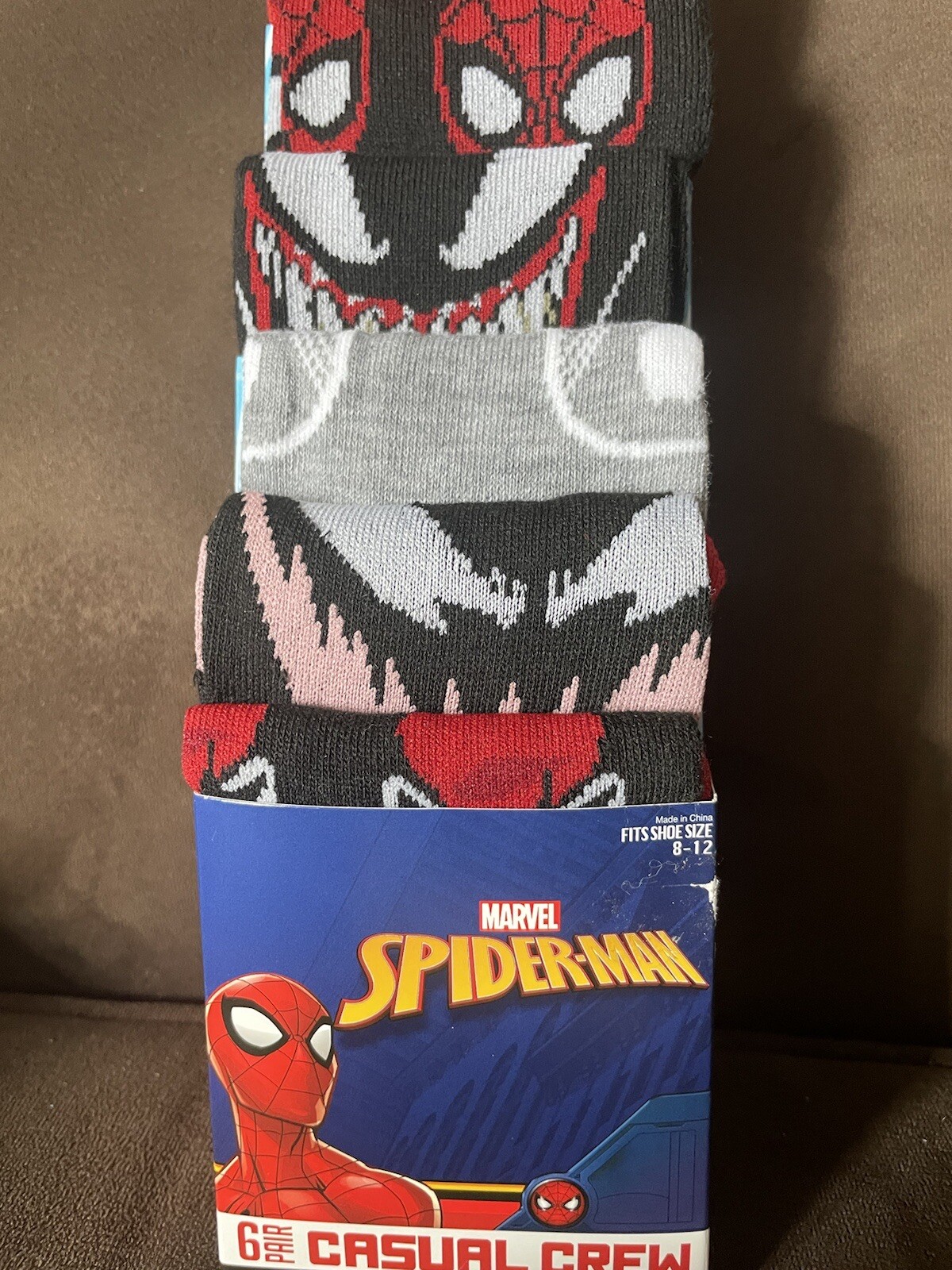 Marvel Spiderman Venom Men's Crew Socks 6-Pair Size 8-12 Casual Comic