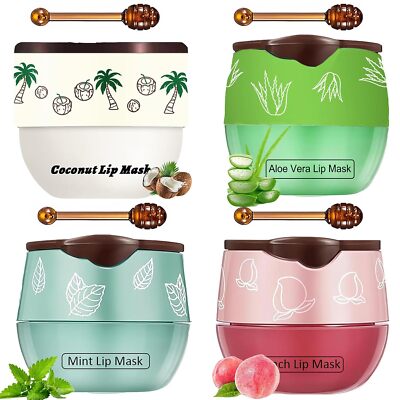 4 PCS Bee Lip Balm Honey Pot, Honey Strawberry Watermelon Apple Bee Lip Balm 