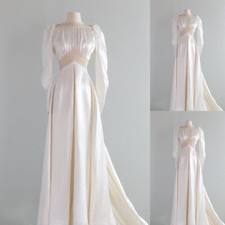 Vintage Long Sleeves Satin Wedding Dresses High Neck Satin Bridal Gowns