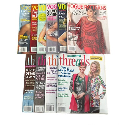 Lot Of 10 Retro Vogue Patterns & Threads Magazines 2008-2016