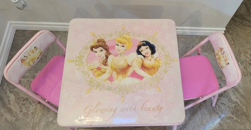 Child Disney Princess Activity Folding Table Set with 2 Kids Chairs Vintage