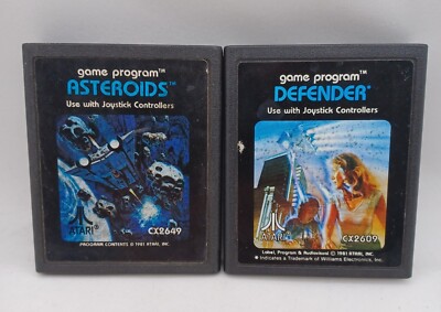 2 Game Atari 2600 Lot - Defender, Asteroids Tested Working