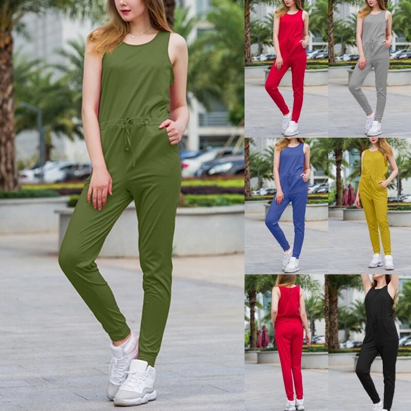 Women Jumpsuit Sleeveless Romper Playsuit Ladies Loose Fit Running Crew  Neck | eBay