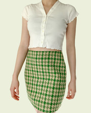 New With Tags- Green Plaid Tweed Skirt Size Medium Retro Vintage Looking, Pencil