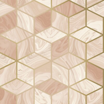 Geometrische 3D Rosegold Tapete Würfel Metallic Blush Rosa Metallic Marmor SALE