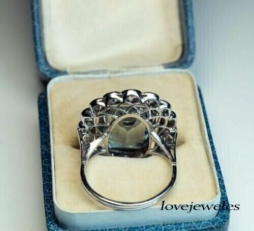 3.50CT Emerald Cut Real Aquamarine 14K White Gold Finish Engagement Wedding Ring - Picture 5 of 7
