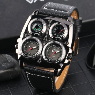 Oulm Mens Steampunk Quartz Wrist Watch Military Big Dial Square Case  Watches