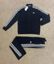 Adidas Mens 3 Stripes Tricot Tracksuit NWT Jacket & Pants Set Black Multiple Sz