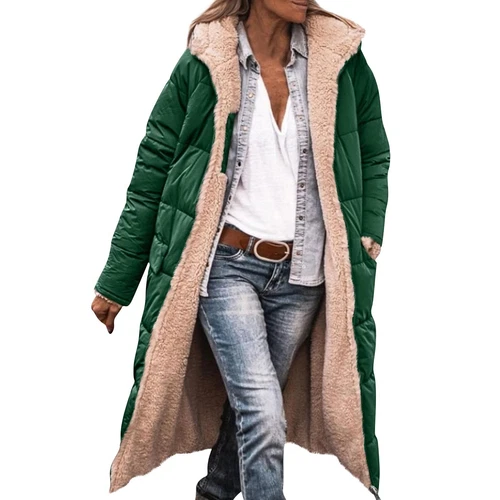Damen Winter Lange Mäntel Trendy Jacke Sherpa Fleece Gefüttert Daunenmantel - Bild 4 von 97