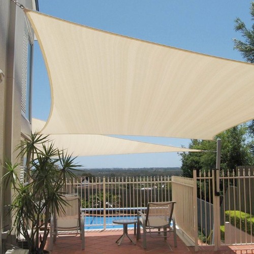 Cubierta de toldo de sol rectangular beige vela de sombra de 14 pies con alambre de acero jardín exterior - Imagen 7 de 9