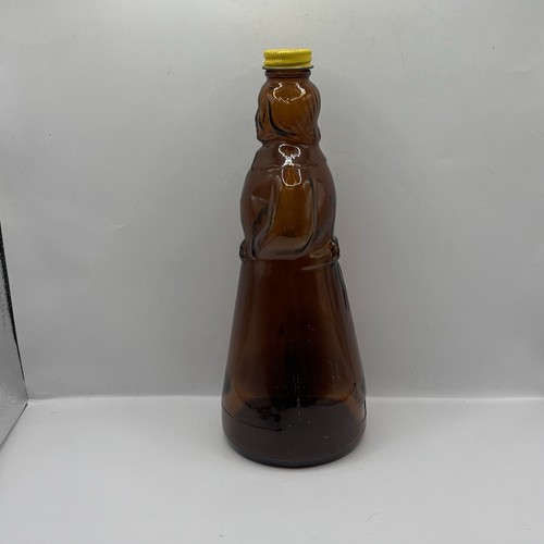 Mrs Butterworth Vintage Brown Amber Glass Yellow Metal Lid Syrup Bottle 10” - Picture 11 of 17