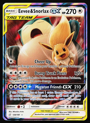 Pokemon Eevee & Snorlax GX Ultra Rare 120/181 Team Up Holo 2019 LP