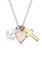 Elli Halskette Damen Tri-Color Anker Herz Kreuz AnhäNger In 925 Sterling Silber