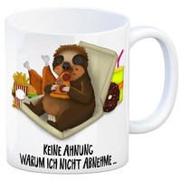Kaffeebecher Mit Fressendes Faultier Motiv Und Spruch: Keine Ahnung Warum Ich