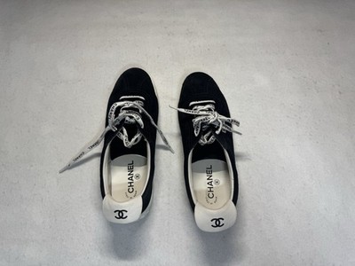CHANEL Coco Mark Black White Logo Lace Up Low Top Sneakers G34085