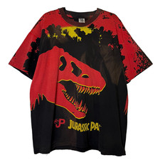 Jurassic Park Vintage 90s AOP All Over Print Movie T-Shirt - XL Red BLack