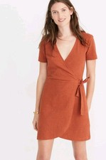 Madewell Texture & Thread Short Sleeve V-Neck Side Tie Wrap Dress Brown Size M