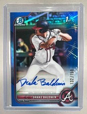 Drake Baldwin 2022 Bowman Chrome Draft Blue Refractor Auto 1st RC 132/150