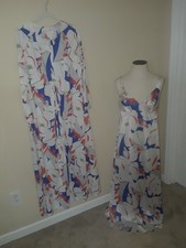 Vtg Vanity Fair Blue Orange Floral Nightgown Slip Dress  Robe Peignoir Set 36 M