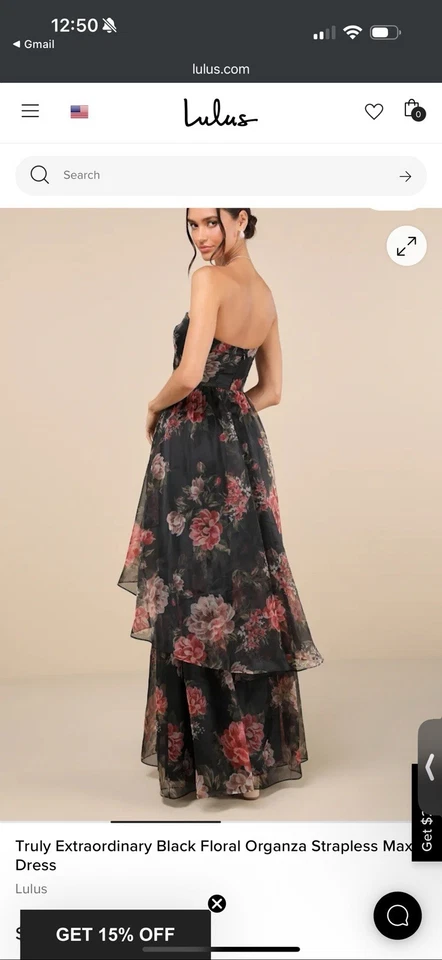 Vestido Formal Lulus Truly Extraordinario Negro Floral Organza Sin Tirantes (Mediano) Foto 2 de 3