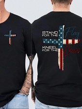 Patriotic Christian Faith T-Shirt, Stand For The Flag, Kneel For The Cross