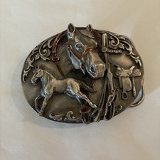 Vintage 1988 Siskiyou Pewter Horse Saddle Belt Buckle
