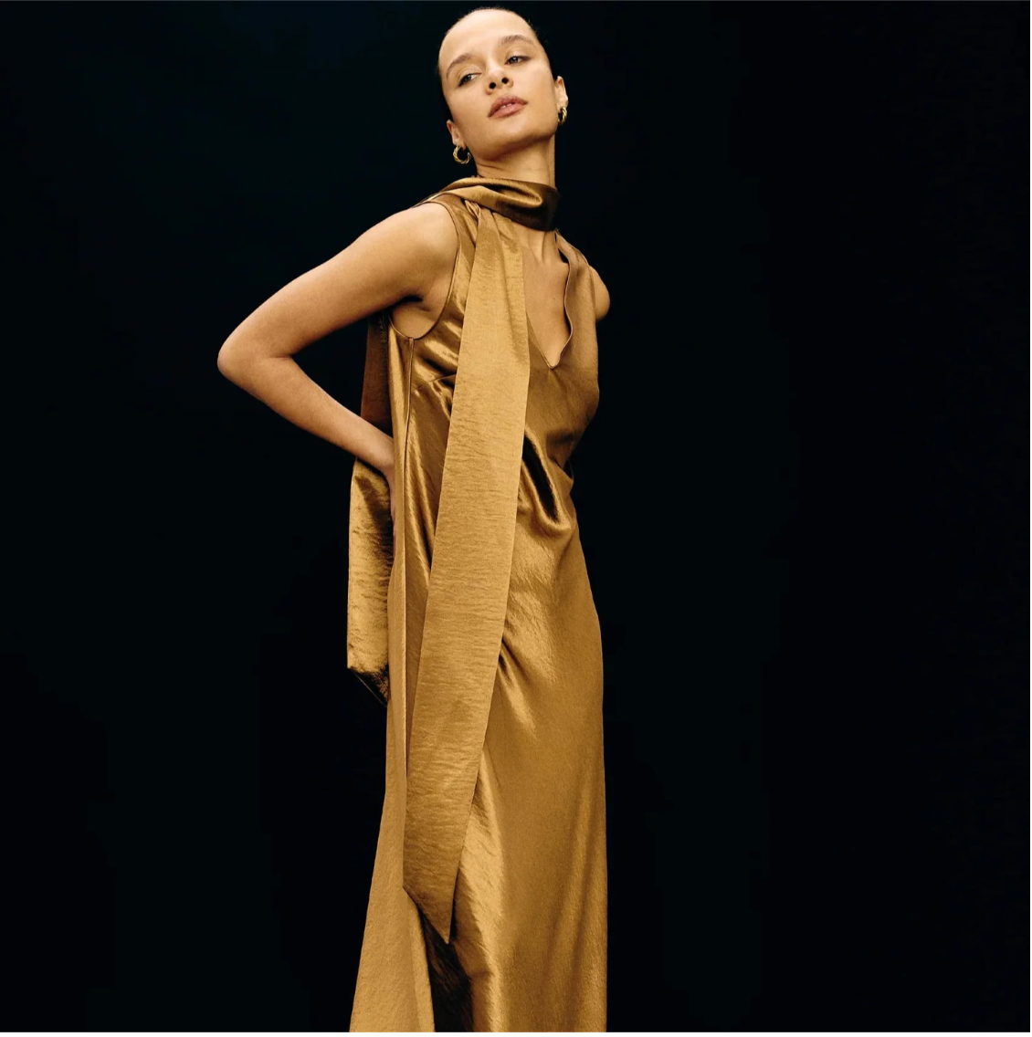 Rails Lorenza Silky Sleeveless V-neck Midi Dress - Honey Size M New with Tags