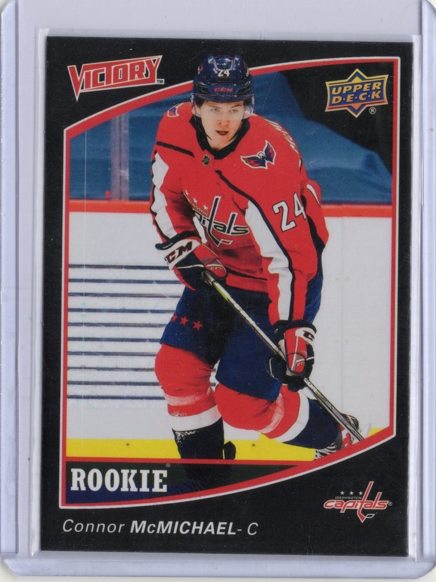 2021 UD National Hockey Card Day Connor McMichael Victory Black Rookie SP Fire 