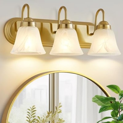 Bathroom Light Fixtures Over Mirror - 3 Light Bathroom Vintage Lighting Gold