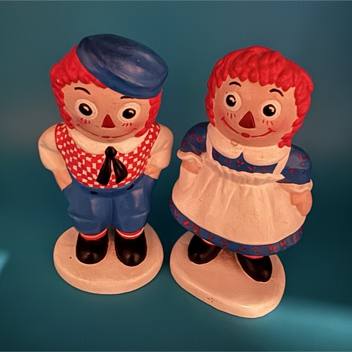 Raggedy Ann & Andy Multicolor Figurines Pair Painted Decorative Collectible