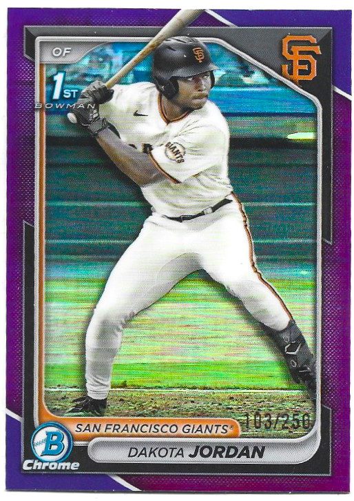 2024 Bowman Draft Chrome #BDC-71 Dakota Jordan 1st Purple Refractor /250 RC