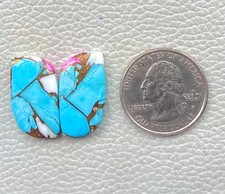 26 Ct Natural Cotton Candy Pair Kingman Turquoise Fancy Cabochon Gemstone DL 48