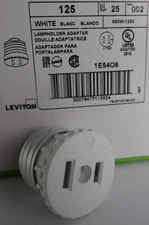 Lampholder Adapter Leviton 125 Light Socket Outlet Plug White 660W-125V Qty 1